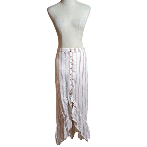 American Eagle White and Red Striped Split Front Maxi Skirt - Picture 1 of 6